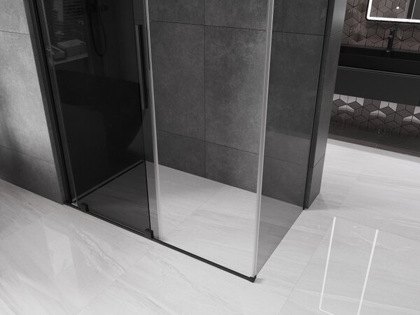 Mexen Velar, tolóajtós zuhanykabin 150 x 80 cm, 8mm szürke üveg, fekete matt, 871-150-080-41-70
