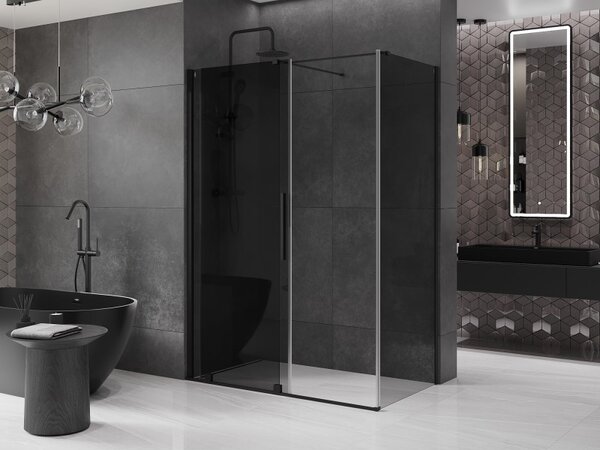 Mexen Velar, tolóajtós zuhanykabin 150 x 80 cm, 8mm szürke üveg, fekete matt, 871-150-080-41-70