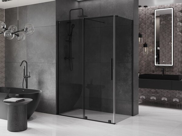 Mexen Velar, tolóajtós zuhanykabin 150 x 80 cm, 8mm szürke üveg, fekete matt, 871-150-080-41-70