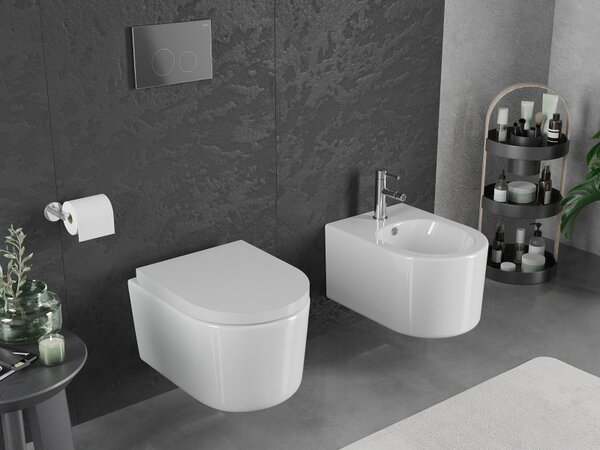 Mexen Sofia, falra akasztható wc csésze 490x360x355 mm, Perem nélküli Tornado + duroplast wc ülőke, fényes fehér, 30540200T