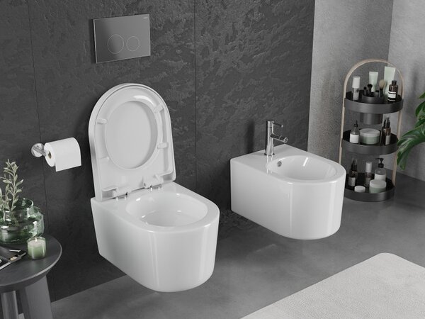 Mexen Sofia, falra akasztható wc csésze 490x360x355 mm, Perem nélküli Tornado + duroplast wc ülőke, fényes fehér, 30540200T