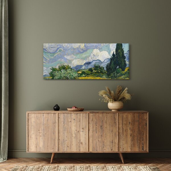 Kép - Vincent van Gogh, Wheat Field with Cypresses, reprodukciók (120x50 cm)