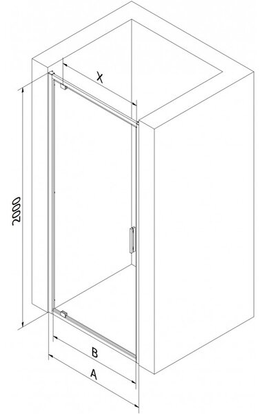Mexen Exo, egyszárnyú zuhanyajtó 60 cm-re nyitható, 6 mm átlátszó üveg, fekete profil, 8181-060-000-70-00