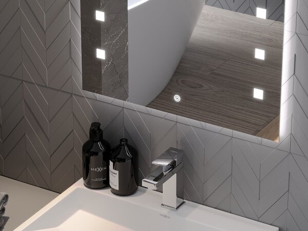Mexen Ner, LED fürdoszobai tükör háttérvilágítással 50x70 cm, 6000K, páramentes, 9809-050-070-611-00
