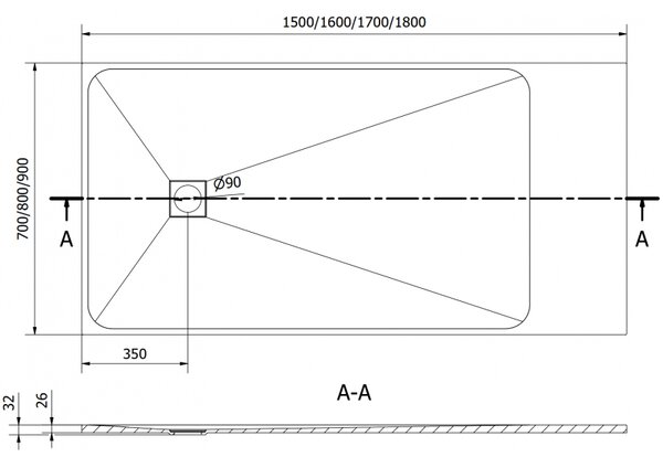 Mexen, Mexen Bert brodzik téglalap alakú SMC 150 x 70 cm, fehér - 4K107015