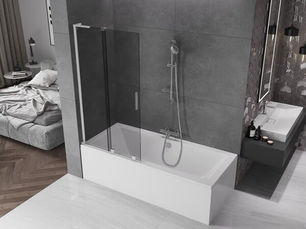 Mexen Velar L, 2 szárnyas eltolható kádparaván 90 x 150 cm, 8mm szürke üveg, króm profil, 896-090-003-41-01