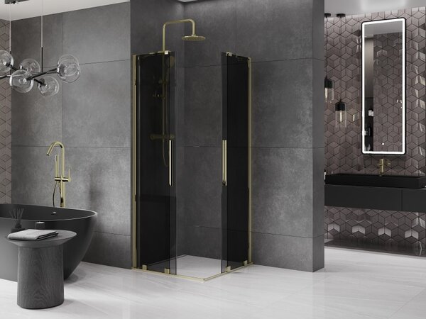 Mexen Velar Duo, zuhanykabin tolóajtóval 100 x 100 cm, 8mm szürke üveg, arany fényes, 871-100-100-42-50