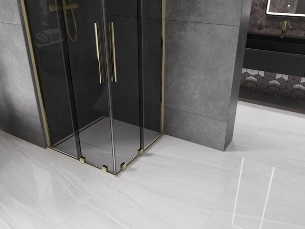 Mexen Velar Duo, zuhanykabin tolóajtóval 100 x 100 cm, 8mm szürke üveg, arany fényes, 871-100-100-42-50