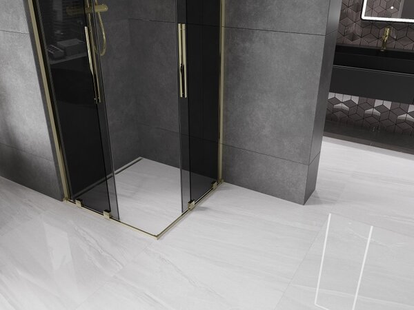 Mexen Velar Duo, zuhanykabin tolóajtóval 100 x 100 cm, 8mm szürke üveg, arany fényes, 871-100-100-42-50