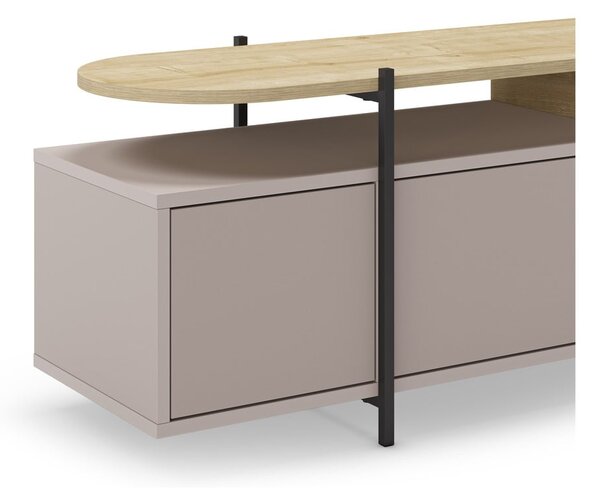 Szürke-bézs TV-állvány tölgyfa dekorral 160x48 cm Hinoa – Marckeric