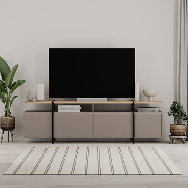 Szürke-bézs TV-állvány tölgyfa dekorral 160x48 cm Hinoa – Marckeric