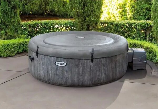 INTEX PureSPA Greywood Deluxe jacuzzi, 4 személyes, kerek, D196 x 71 cm, szürke / fehér (28440)