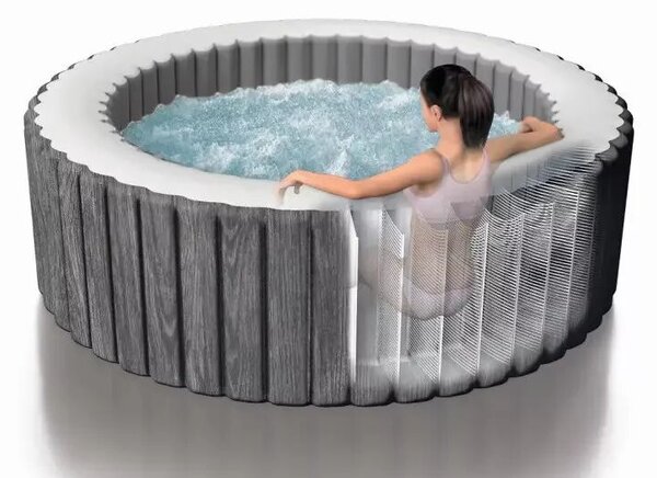 INTEX PureSPA Greywood Deluxe jacuzzi, 4 személyes, kerek, D196 x 71 cm, szürke / fehér (28440)