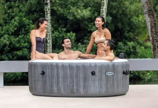 INTEX PureSPA Greywood Deluxe jacuzzi, 4 személyes, kerek, D196 x 71 cm, szürke / fehér (28440)