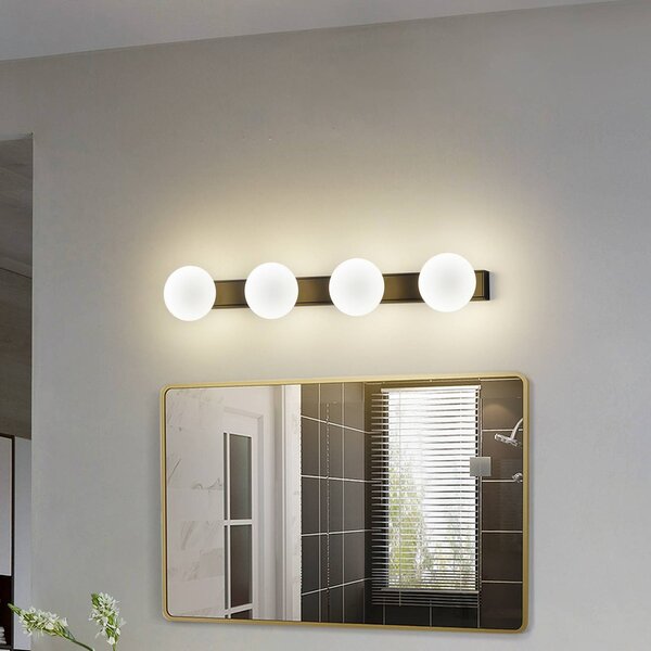 Lucande Myrra LED fürdőszoba fali lámpa, fekete, üveg, 60 cm, IP44, Fekete, Fürdőszoba, Alumínium, Modern