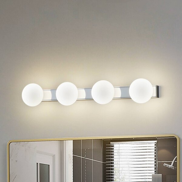 Lucande LED fürdőszoba fali lámpa Myrra, króm, üveg, 60 cm, IP44, Króm / ezüst, Fürdőszoba, Alumínium, Modern