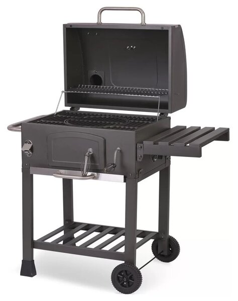 Faszenes grill, Berdsen BD-891, fekete, acél, 122 x 109,5 x 48 cm, kétrészes öntöttvas rács: 57 x 43 cm, kerekek