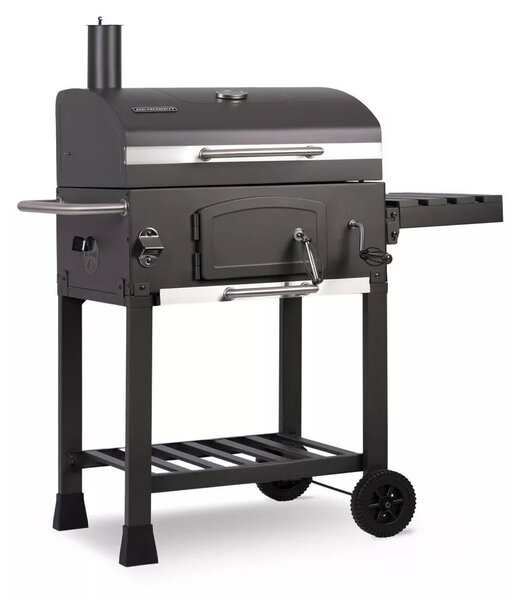 Faszenes grill, Berdsen BD-891, fekete, acél, 122 x 109,5 x 48 cm, kétrészes öntöttvas rács: 57 x 43 cm, kerekek