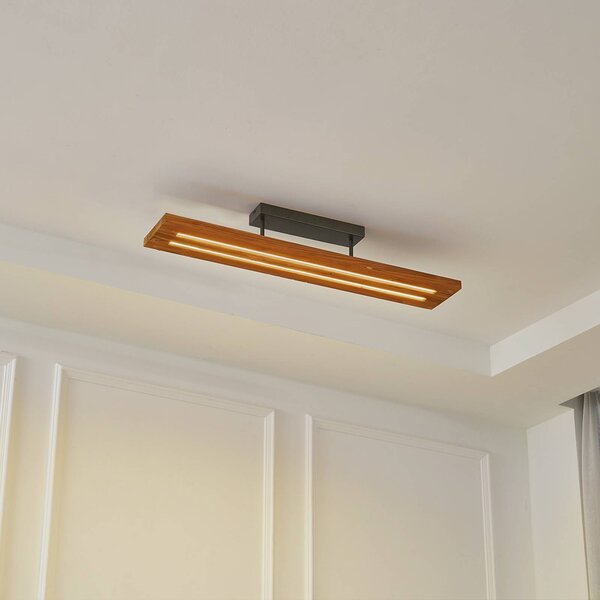 Lindby LED mennyezeti lámpa Nesaja, fekete, fa, 98cm, fényerőszabályozható, dimmelhető, Világos fa, Nappali / Étkező, Fa, Vidéki otthon / Rusztikus