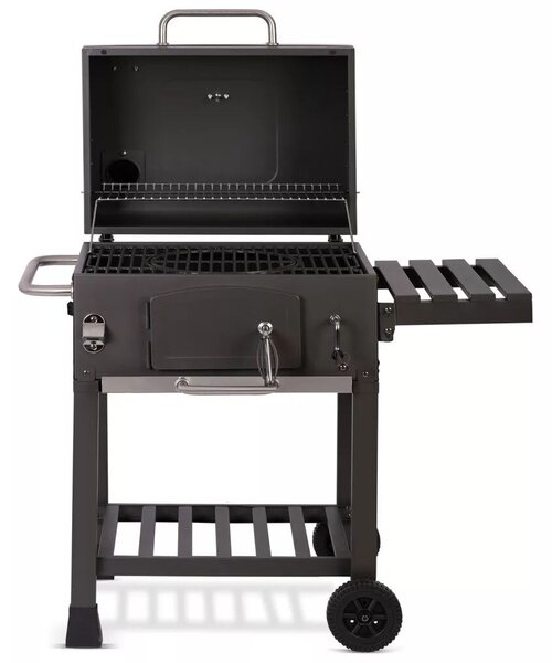 Faszenes grill, Berdsen BD-891, fekete, acél, 122 x 109,5 x 48 cm, kétrészes öntöttvas rács: 57 x 43 cm, kerekek
