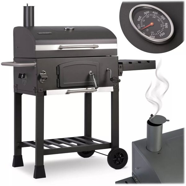 Faszenes grill, Berdsen BD-891, fekete, acél, 122 x 109,5 x 48 cm, kétrészes öntöttvas rács: 57 x 43 cm, kerekek