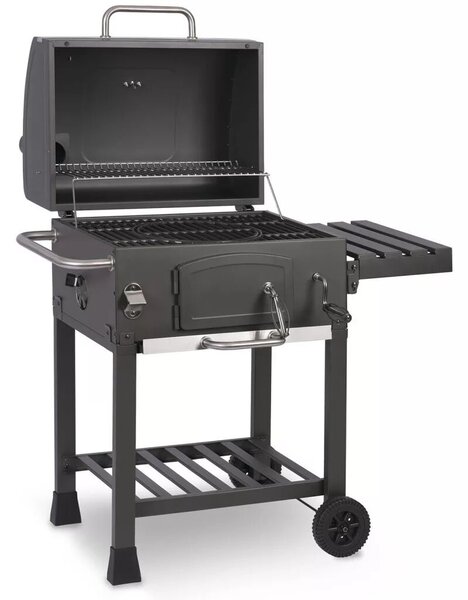 Faszenes grill, Berdsen BD-891, fekete, acél, 122 x 109,5 x 48 cm, kétrészes öntöttvas rács: 57 x 43 cm, kerekek