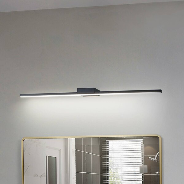 Lucande LED-es tükörlámpa Kivana, fekete, fém, 90cm, IP44, Fekete, Fürdőszoba, Alumínium, Modern