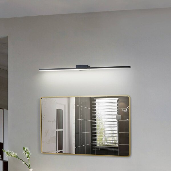 Lucande LED-es tükörlámpa Kivana, fekete, fém, 90cm, IP44, Fekete, Fürdőszoba, Alumínium, Modern
