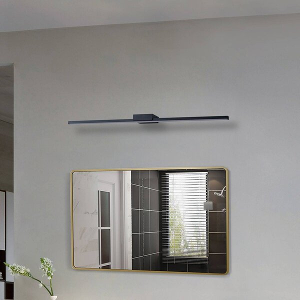 Lucande LED-es tükörlámpa Kivana, fekete, fém, 90cm, IP44, Fekete, Fürdőszoba, Alumínium, Modern