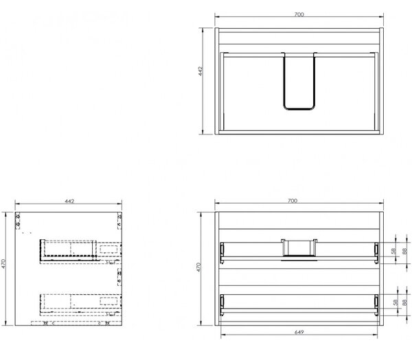 Mexen Box-A, fali szekrény 70 cm, 2 fiók, grafit matt, 91AX0-0700-470-2-66