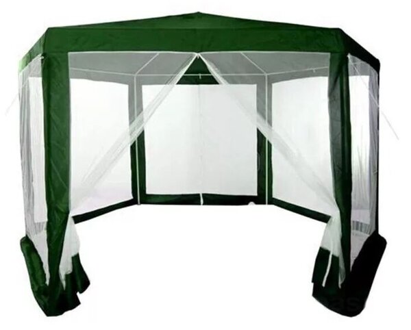 Kerti pavilon, MultiGarden PAW 2X2X2 NET, zöld, 2 x 2 m, 6 szúnyoghálós oldalfallal, fém vázzal, vízálló PE ponyva, 2 m magassággal, cipzáras bejárat