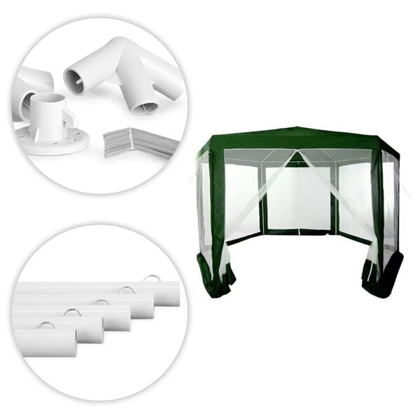 Kerti pavilon, MultiGarden PAW 2X2X2 NET, zöld, 2 x 2 m, 6 szúnyoghálós oldalfallal, fém vázzal, vízálló PE ponyva, 2 m magassággal, cipzáras bejárat