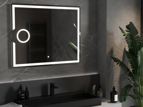 Mexen Onyx, LED fürdoszobai tükör háttérvilágítással és kozmetikai tükörrel 100x80 cm, 6000K, páramentesíto, 9813-100-080-611-00