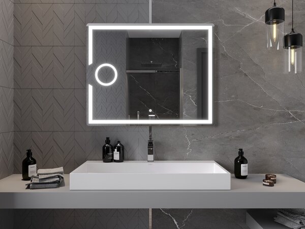 Mexen Onyx, LED fürdoszobai tükör háttérvilágítással és kozmetikai tükörrel 100x80 cm, 6000K, páramentesíto, 9813-100-080-611-00