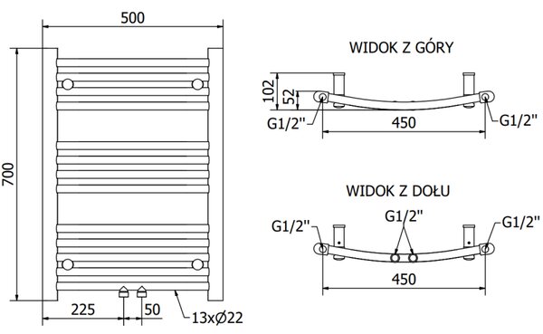 Mexen Ares, fűtőelem 700x500 mm, 226 W, króm, W102-0700-500-00-01