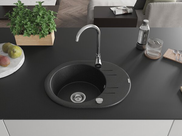 Mexen Kevin, gránit mosogató 586x458x190 mm, 1 kamrás, fekete - ezüst metál, 6517581005-73