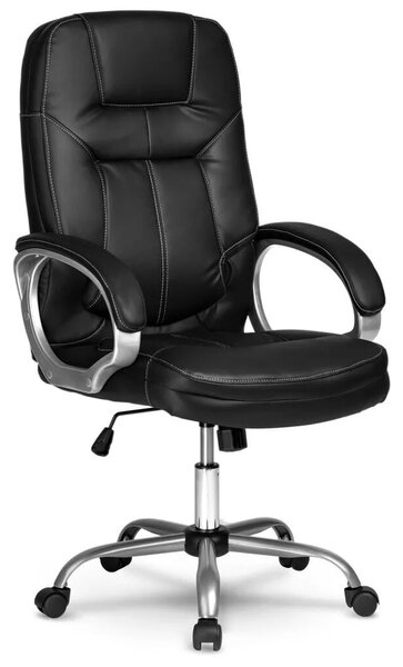 Irodai szék, Sofotel 355, fekete, 109–116 cm, bőr kárpit, ergonomikus, dönthető, állítható magasság, gumírozott kerekek, 120 kg teherbírás