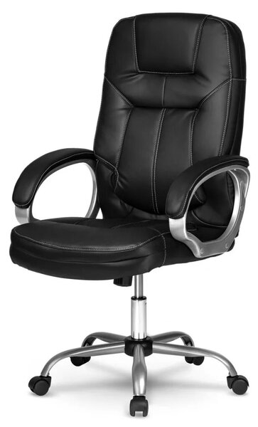 Irodai szék, Sofotel 355, fekete, 109–116 cm, bőr kárpit, ergonomikus, dönthető, állítható magasság, gumírozott kerekek, 120 kg teherbírás