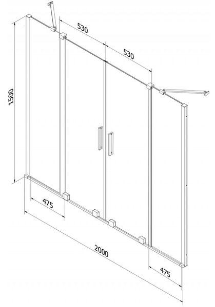 Mexen, Mexen Velar Duo 2 szárnyú eltolható kádparaván 200 x 150 cm, fagy, fekete - 896-200-000-32-70