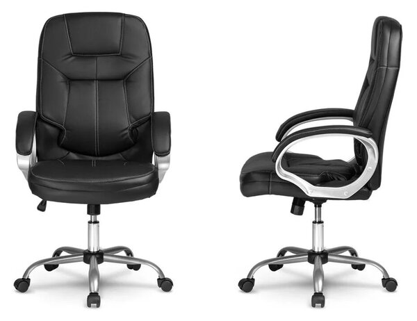 Irodai szék, Sofotel 355, fekete, 109–116 cm, bőr kárpit, ergonomikus, dönthető, állítható magasság, gumírozott kerekek, 120 kg teherbírás