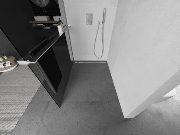 Mexen Kioto+ L, Walk-In zuhany paraván polccal és akasztóval 70 x 200 cm, 8mm szürke üveg, króm profil, 800-070-123-01-40