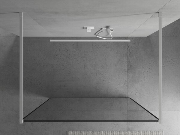 Mexen Kioto, átmenő zuhany paraván 110 x 200 cm, 8mm átlátszó / fekete üvegminta, 2x fehér stabilizáló távtartó, 800-110-002-20-70