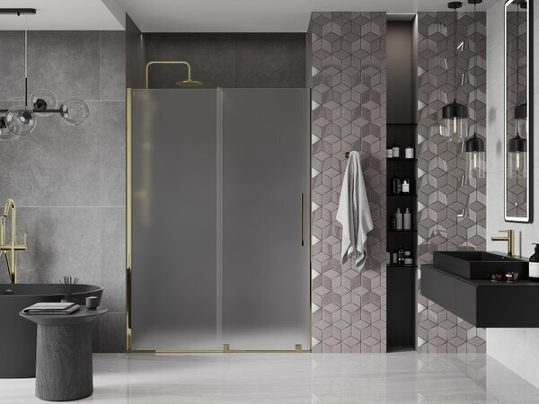 Mexen Velar, tolózuhanyajtó nyitáshoz 130 cm, 8 mm-es matt üveg, arany fényes, 871-130-000-31-50