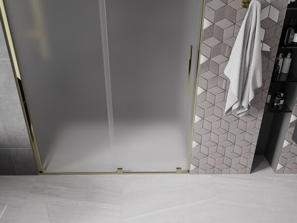 Mexen Velar, tolózuhanyajtó nyitáshoz 130 cm, 8 mm-es matt üveg, arany fényes, 871-130-000-31-50