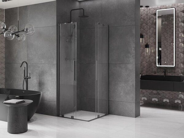 Mexen Velar Duo, zuhanykabin tolóajtóval 90 x 90 cm, 8 mm átlátszó üveg, polírozott grafit, 871-090-090-02-95