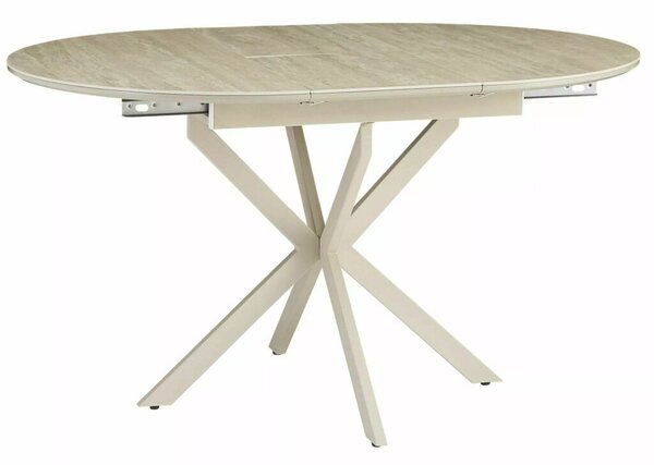 Gaston Ceramic 100 kerek bővíthető étkezőasztal MDF kerámia bevonattal bézs travertino mintázat kasmír fém lábbal