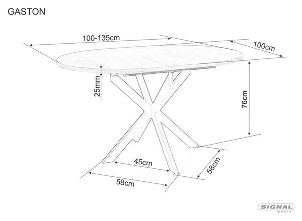 Gaston Ceramic 100 kerek bővíthető étkezőasztal MDF kerámia bevonattal bézs travertino mintázat kasmír fém lábbal