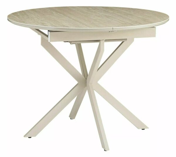 Gaston Ceramic 100 kerek bővíthető étkezőasztal MDF kerámia bevonattal bézs travertino mintázat kasmír fém lábbal