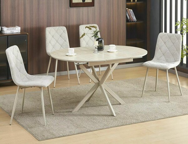 Gaston Ceramic 100 kerek bővíthető étkezőasztal MDF kerámia bevonattal bézs travertino mintázat kasmír fém lábbal