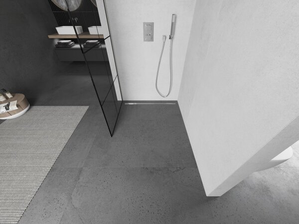Mexen Kioto, Walk-In zuhany paraván 80 x 200 cm, 8 mm átlátszó üveg fekete mintás, csiszolt acél profil, 800-080-101-97-77